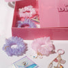 60 Pieces Unicorn DIY Gift Box with 18 Hair Accessories, 24 Charms, 1 Bag Charm, Holographic Pouch & more - Pink & Purple