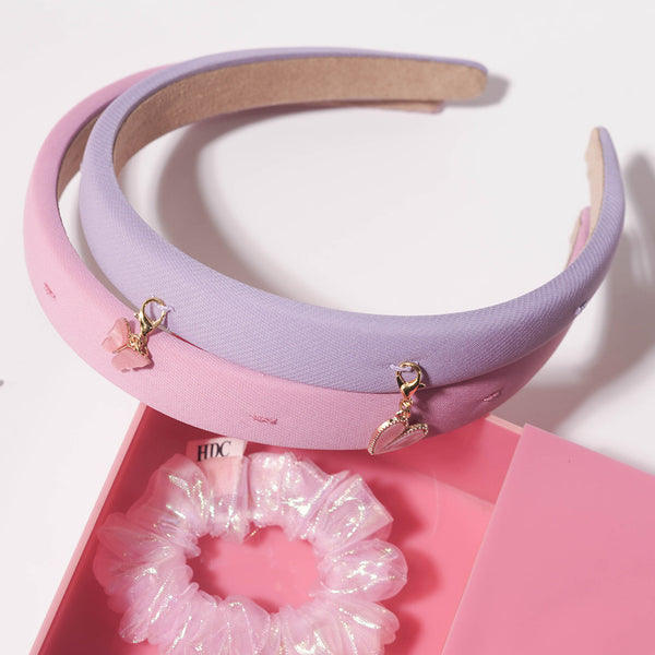 60 Pieces Unicorn DIY Gift Box with 18 Hair Accessories, 24 Charms, 1 Bag Charm, Holographic Pouch & more - Pink & Purple