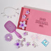 45 Pieces Lilac Dreams DIY Gift Box with 1 Detangling Hair Brush, 12 Charms, 3 Flower Claw Clips, Holographic Pouch & more - Purple