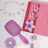 45 Pieces Lilac Dreams DIY Gift Box with 1 Detangling Hair Brush, 12 Charms, 3 Flower Claw Clips, Holographic Pouch & more - Purple