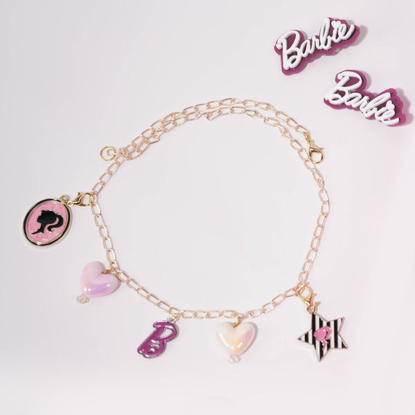 42 Pieces Barbie Glam DIY Gift Box with 1 Detangling Hair Brush, 7 Charms, 1 Hair Band, 1 Bag Charm, Holographic Pouch & more - Purple