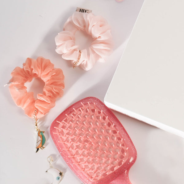 73 Pieces Sunset Luxe DIY Gift Box with 1 Detangling Hair Brush, 1 Embroidered Hair Band, 35 Charms, 1 Bag Charm & more - Orange