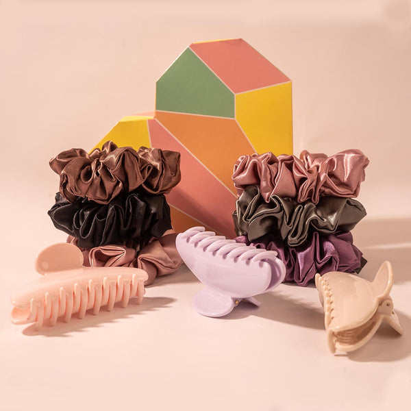 Everyday Essentials Gift Box with 6 Scrunchies & 3 Claw Clips - Lilac