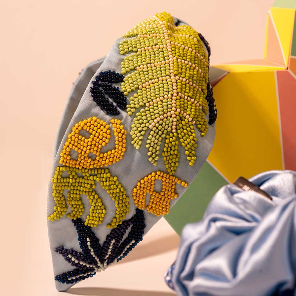 Beach Essential Gift Box with 1 Embroidered Hair Band, 1 Crochet Hat & 3 Scrunchies - Blue