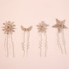 Star & Moon Crystal U Hair Pins - Set of 4 - Silver