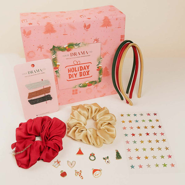 Christmas DIY Gift Box with 2 Scrunchies, 3 Hair Bands, 10 Charms, 100+ Crystals, 12 Hair Pins