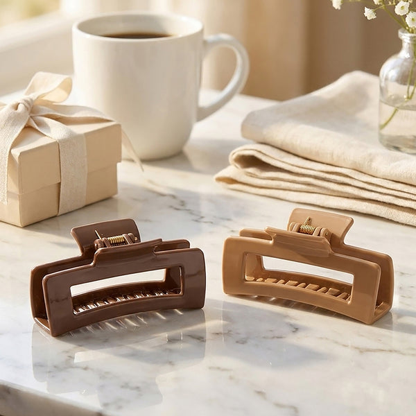 Mochi Jelly Claw Clips - Set of 2 - Beige & Brown