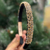 SLEEK GOLDEN HEADBAND WITH BEAD EMBROIDERED - HAIRBAND