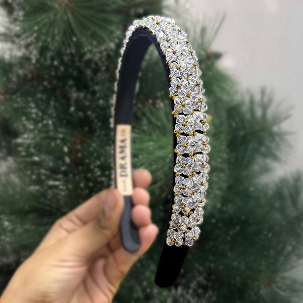 SLEEK WHITE HEADBAND WITH BEAD EMBROIDERED - HAIRBAND