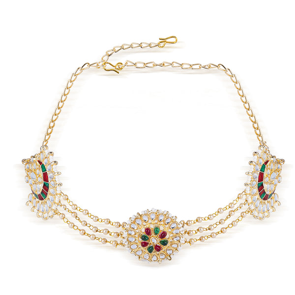 Desi Drama Gift Box with 1 Head Chain, 2 Pearl Scrunchies and 2 Embroidered Hair Pins - Red & Gold