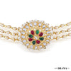 Gold Plated Hair Band with White and Gold Polki and Colorful Stones - Red & Green
