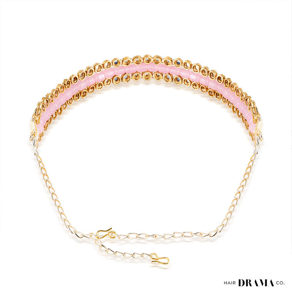 Gold Plated Hair Band with Light Pink Crystals and Transparent Stones