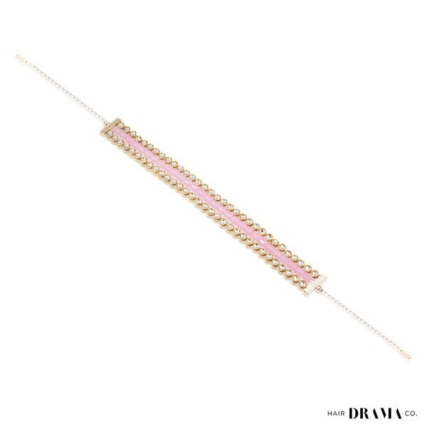 Gold Plated Hair Band with Light Pink Crystals and Transparent Stones