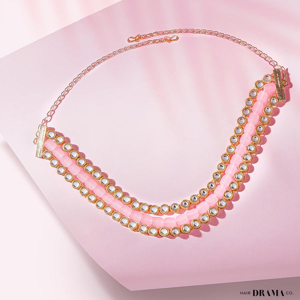 Gold Plated Hair Band with Light Pink Crystals and Transparent Stones