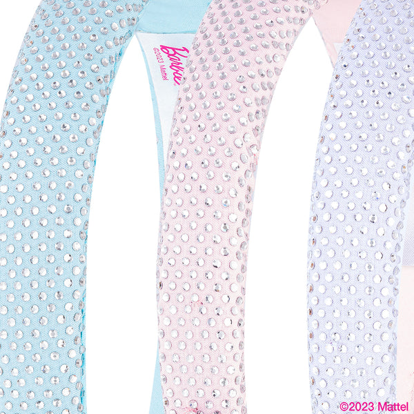 Barbie Rhinestone Puff Hair Bands with Barbie Charm - Set of 3 - Pink, Blue & Lilac