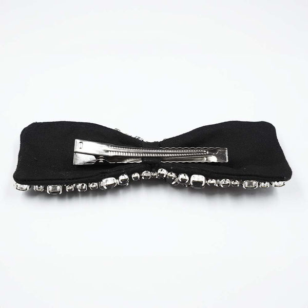 Embellished Crystal Hair Bow Alligator Clip - Black