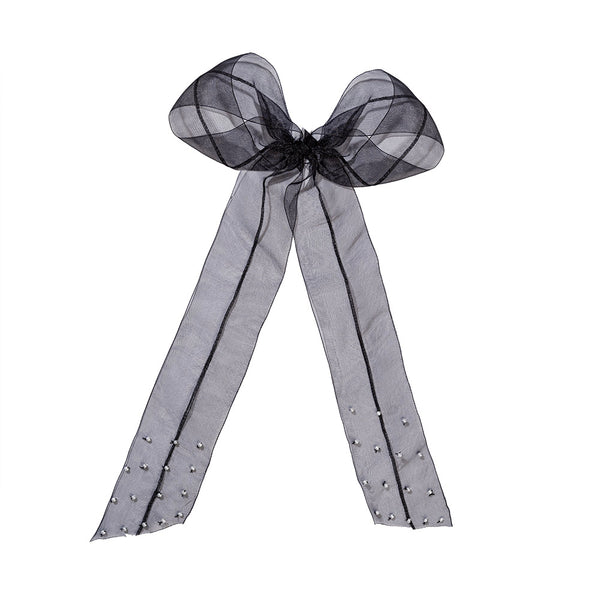 Embellished Pearl Hair Bow Alligator Clip - Black