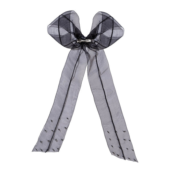 Embellished Pearl Hair Bow Alligator Clip - Black