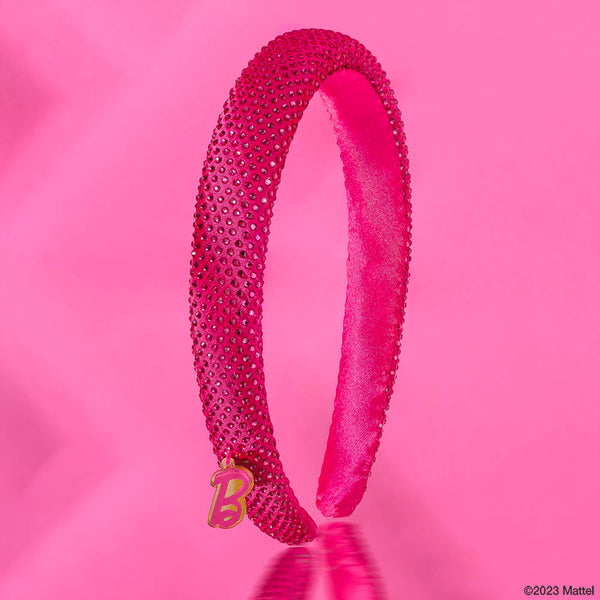 Barbie Rhinestone Puff Hair Band with Barbie Charm - Hot Pink