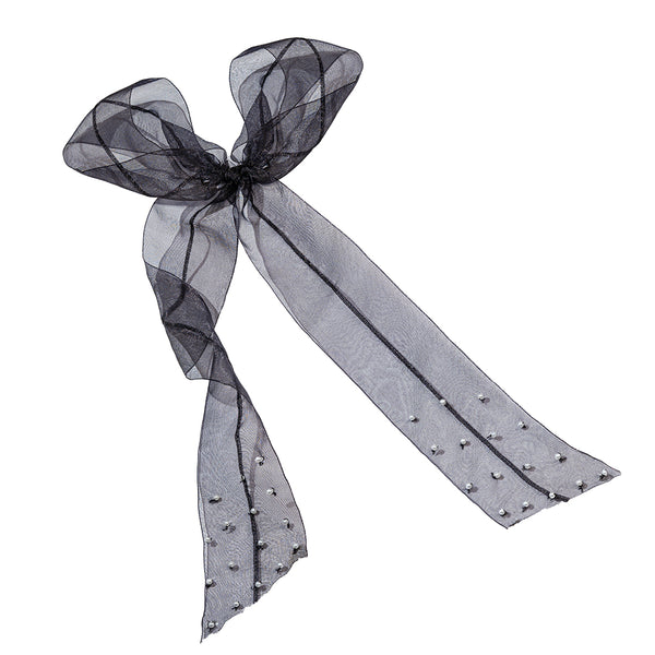 Embellished Pearl Hair Bow Alligator Clip - Black