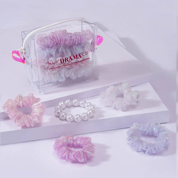 Luxury Scrunchies Set of 5 with Free Pouch - Holographic Gift Set