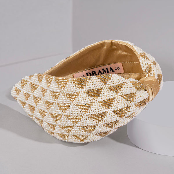Selene Knotted Hair Band - White & Gold