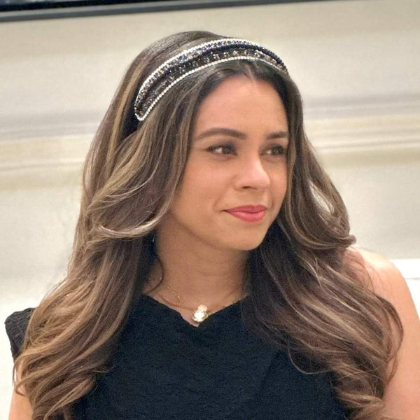 HDC x Emily in Paris Crystal & Pearl Mesh Hair Band - Black