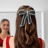 Embellished Velvet Hair Bow Barrette Clip - Black