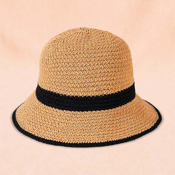 Crochet Bucket Hat - Tan & Black