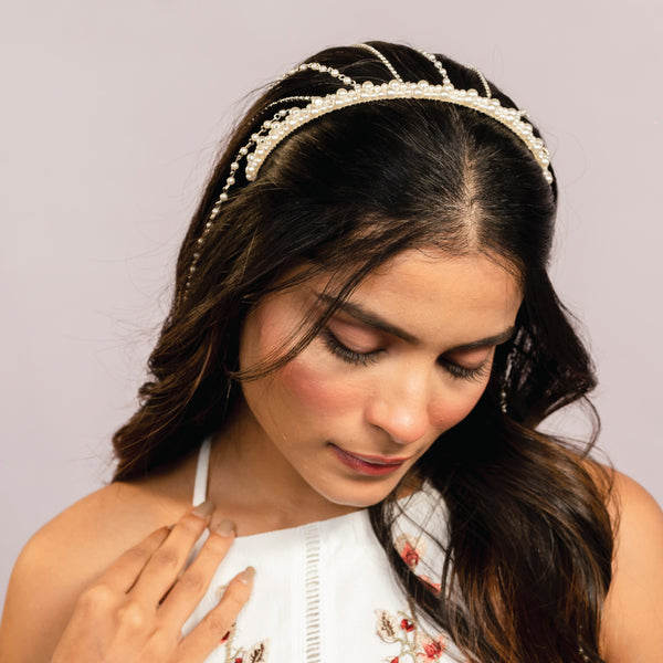 Tassel Pearl Hair Band - Off-White
