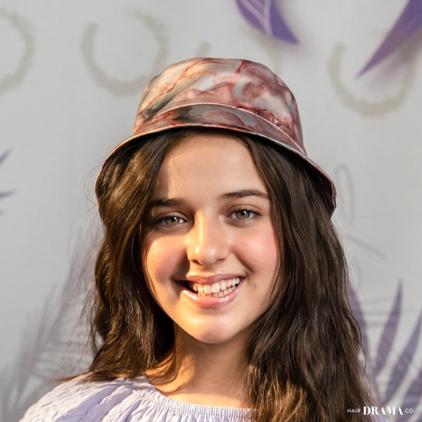 Kids Marbled Satin Bucket Hat - Gingerbread Brown