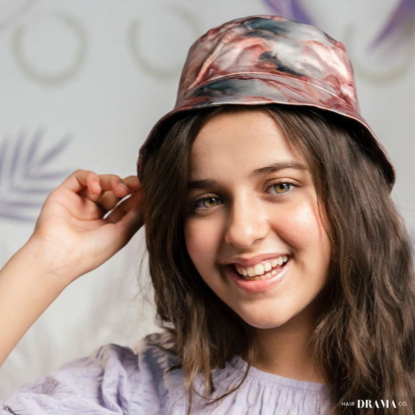 Kids Marbled Satin Bucket Hat - Gingerbread Brown