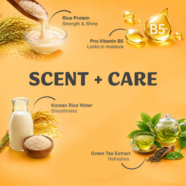 Lightweight hair perfume mist for all hair types - alcohol-free with rice water and green tea
