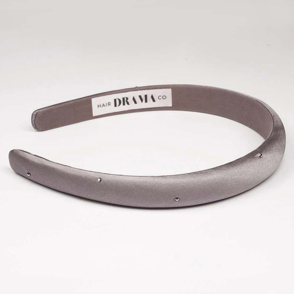 100% Mulberry Silk Puff Hair Band with Rhinestones - Grey