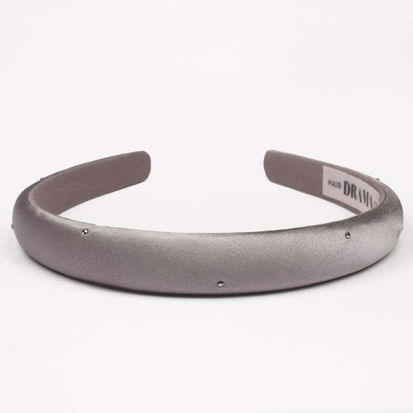 100% Mulberry Silk Puff Hair Band with Rhinestones - Grey