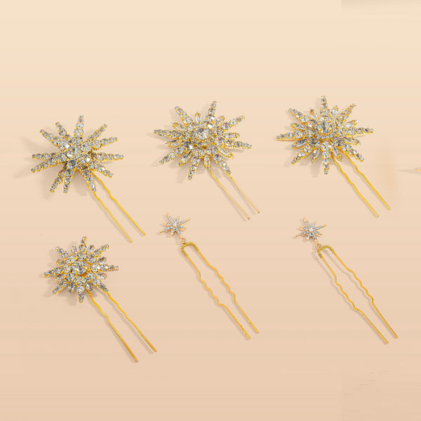 Celeste Crystal U Hair Pins - Set of 6 - Gold