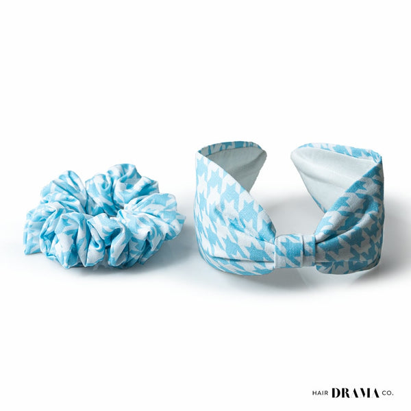 Houndstooth Headband & Scrunchie Set - Blue