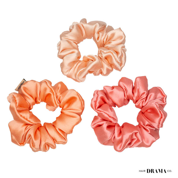 Rose Satin Scrunchies - Set of 3