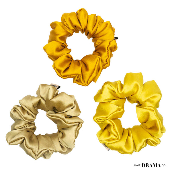 Shades of Tan Satin Scrunchies - Set of 3