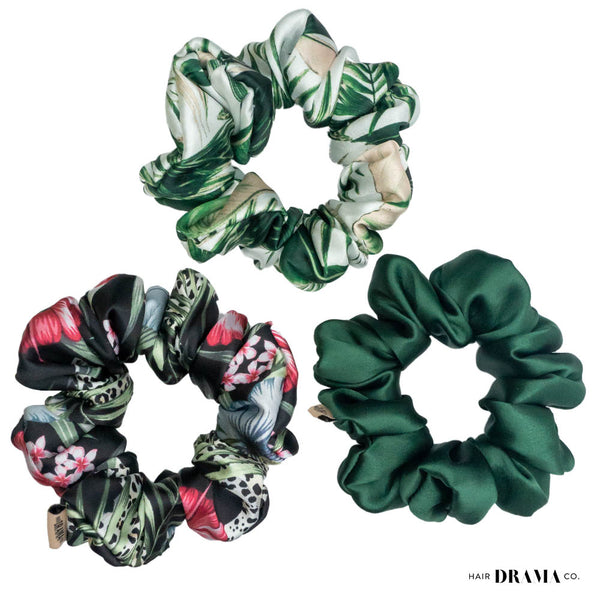 Tropical Satin Scrunchies - Set of 3