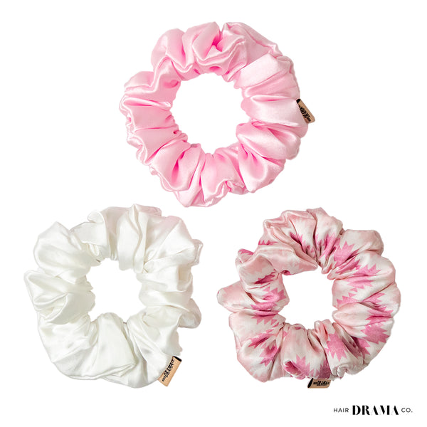 Flamingo Satin Scrunchies - Set of 3