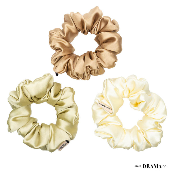 Shades of Beige Satin Scrunchies - Set of 3