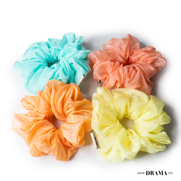 Pastel Glass Tissue Scrunchies - Set of 4