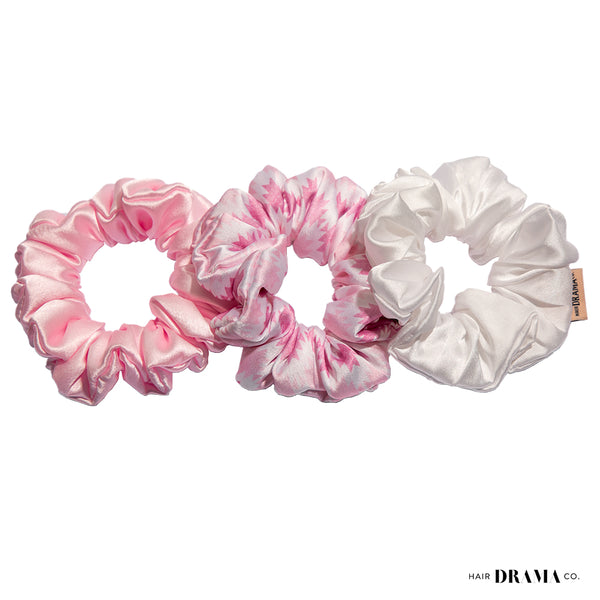 Flamingo Satin Scrunchies - Set of 3