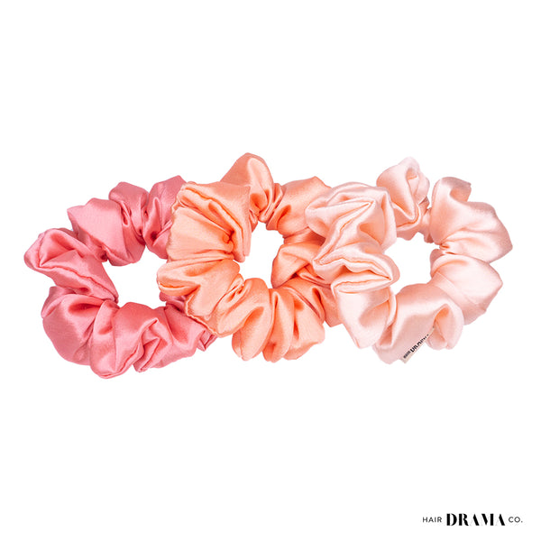 Rose Satin Scrunchies - Set of 3