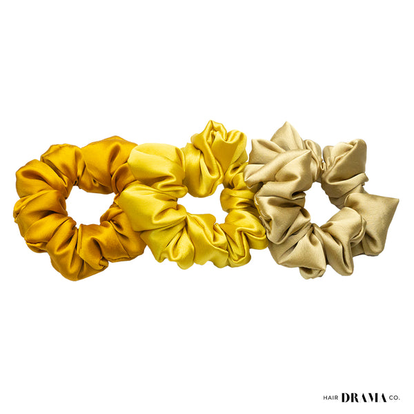 Shades of Tan Satin Scrunchies - Set of 3