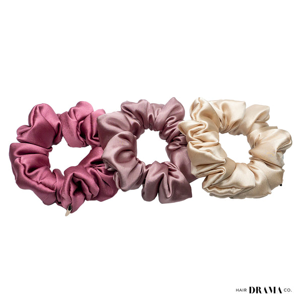 Lavender Blush Satin Scrunchies - Set of 3