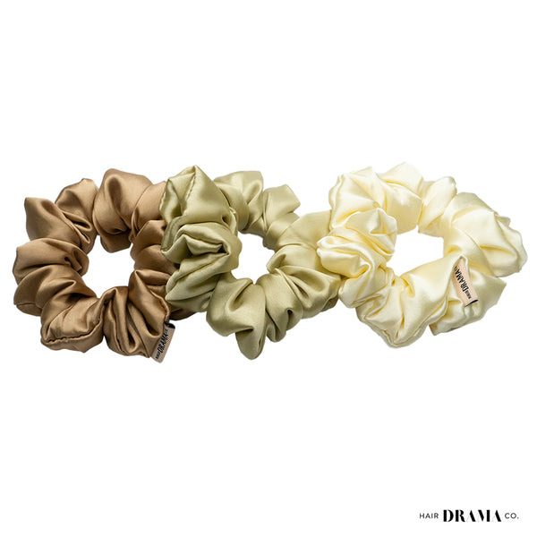 Shades of Beige Satin Scrunchies - Set of 3