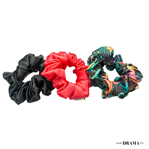 Fushcia Printed Satin Scrunchies - Set of 3