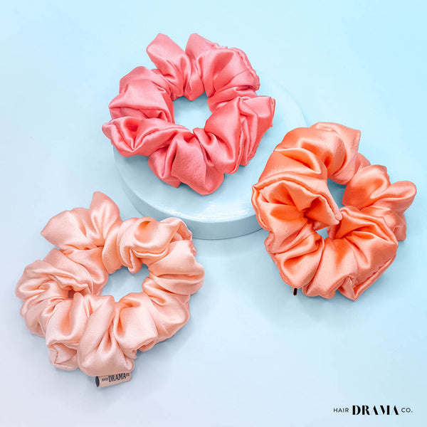 Rose Satin Scrunchies - Set of 3